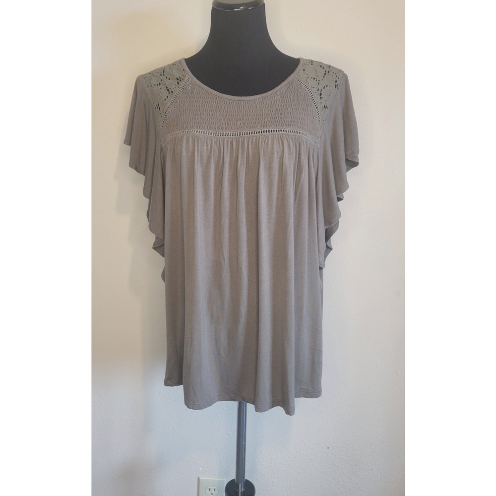Knox Rose Women’s XXL Loden Green Eyelet Short Sleeve Pullover Top Shirt